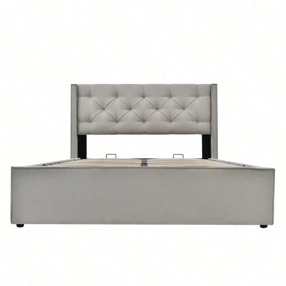 Hydraulisch Doppelbett Polsterbett 160x200cm,Bett mit Lattenrost aus Metallrahmen, Modernes Bettgestell mit Stauraum, Baumwolle, HellGrau(Mit Matratze)