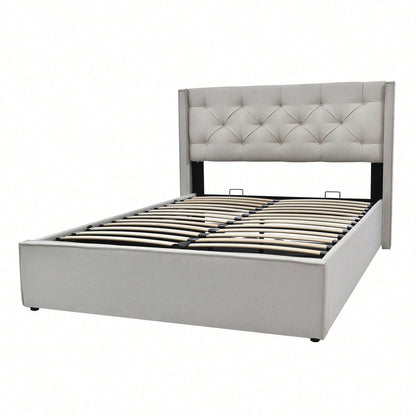 Hydraulisch Doppelbett Polsterbett 160x200cm,Bett mit Lattenrost aus Metallrahmen, Modernes Bettgestell mit Stauraum, Baumwolle, HellGrau(Mit Matratze)