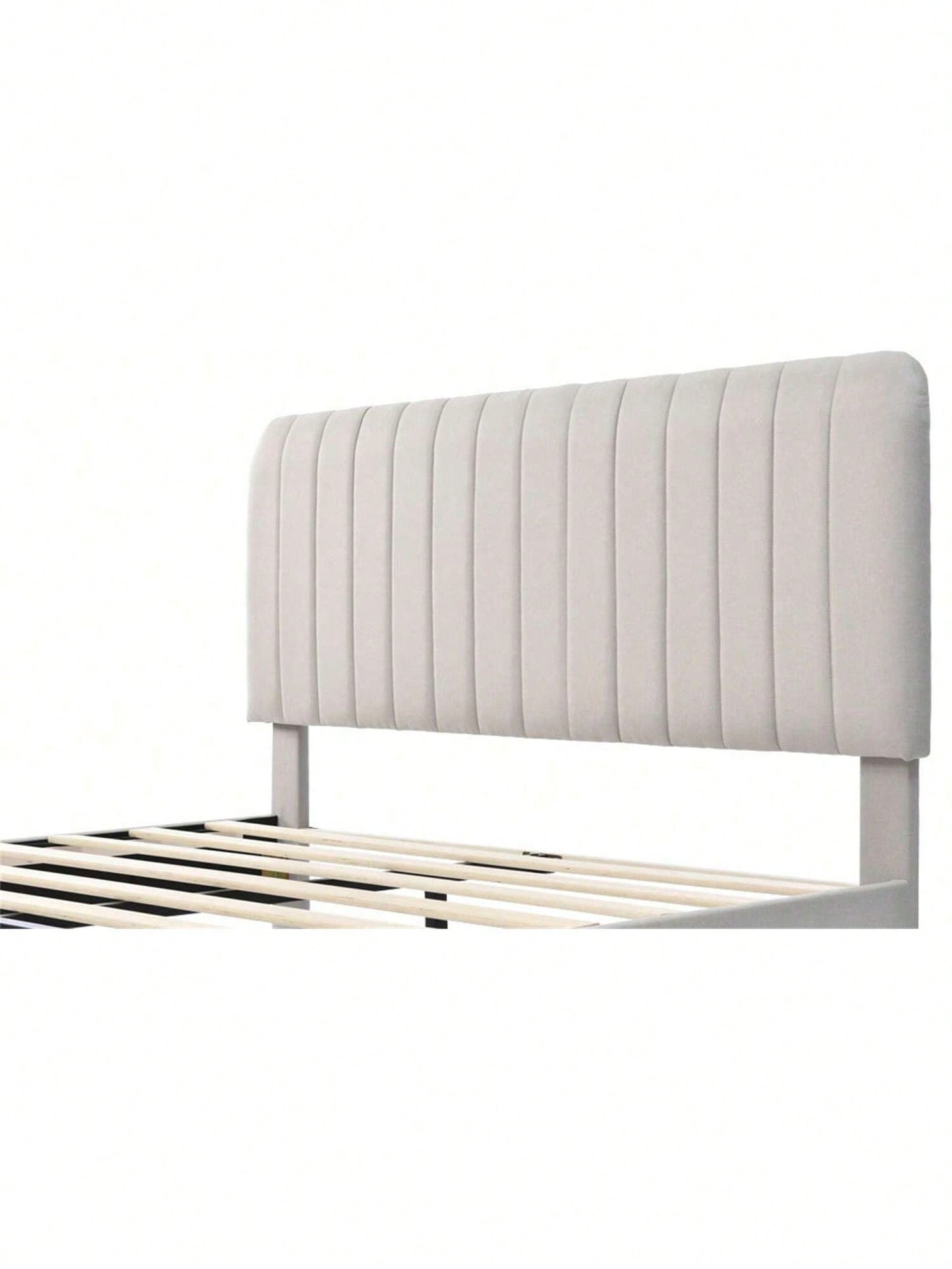 Polsterbett Doppelbett 160 x 200 cm, Bettgestell mit Lattenrost und Verstellbares Kopfteil, Gepolstertes bett in Grau-Beige,Bettrahmen Jugendbett für Schlafzimmer Gästezimmer-Leinenmaterial