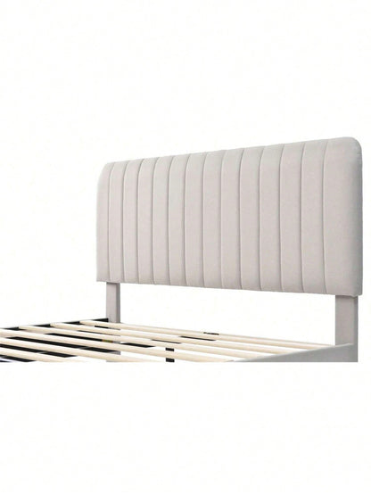 Polsterbett Doppelbett 160 x 200 cm, Bettgestell mit Lattenrost und Verstellbares Kopfteil, Gepolstertes bett in Grau-Beige,Bettrahmen Jugendbett für Schlafzimmer Gästezimmer-Leinenmaterial