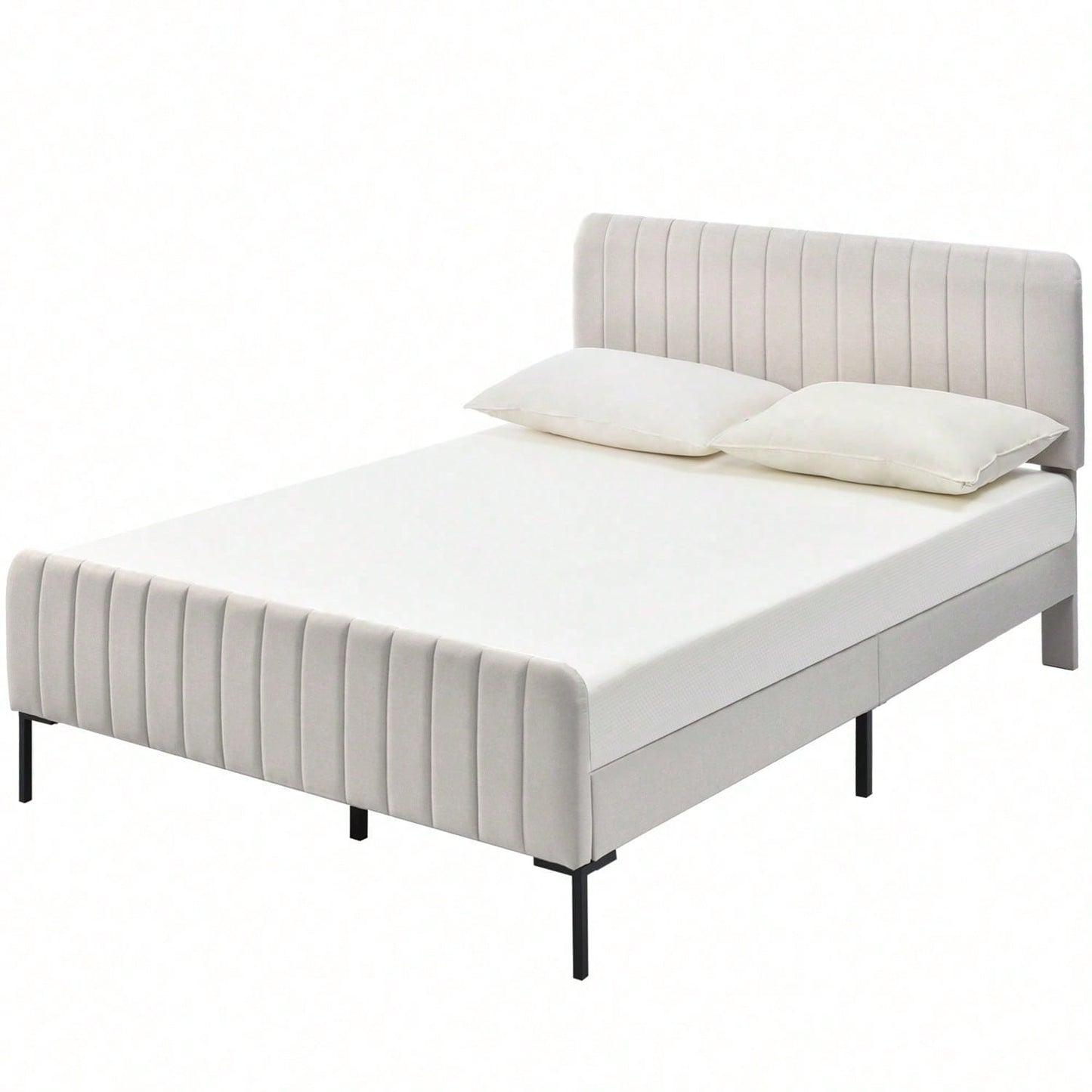 Polsterbett Doppelbett 160 x 200 cm, Bettgestell mit Lattenrost und Verstellbares Kopfteil, Gepolstertes bett in Grau-Beige,Bettrahmen Jugendbett für Schlafzimmer Gästezimmer-Leinenmaterial