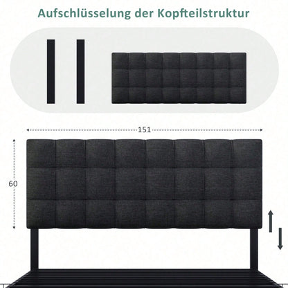 Polsterbett mit 4 Schubladen, Doppelbett mit Lattenrost, Stauraum Bett, höhenverstellbares Kopfteil & quadratisches Nähdesign, Metalllattenstütze, Leinenmaterial