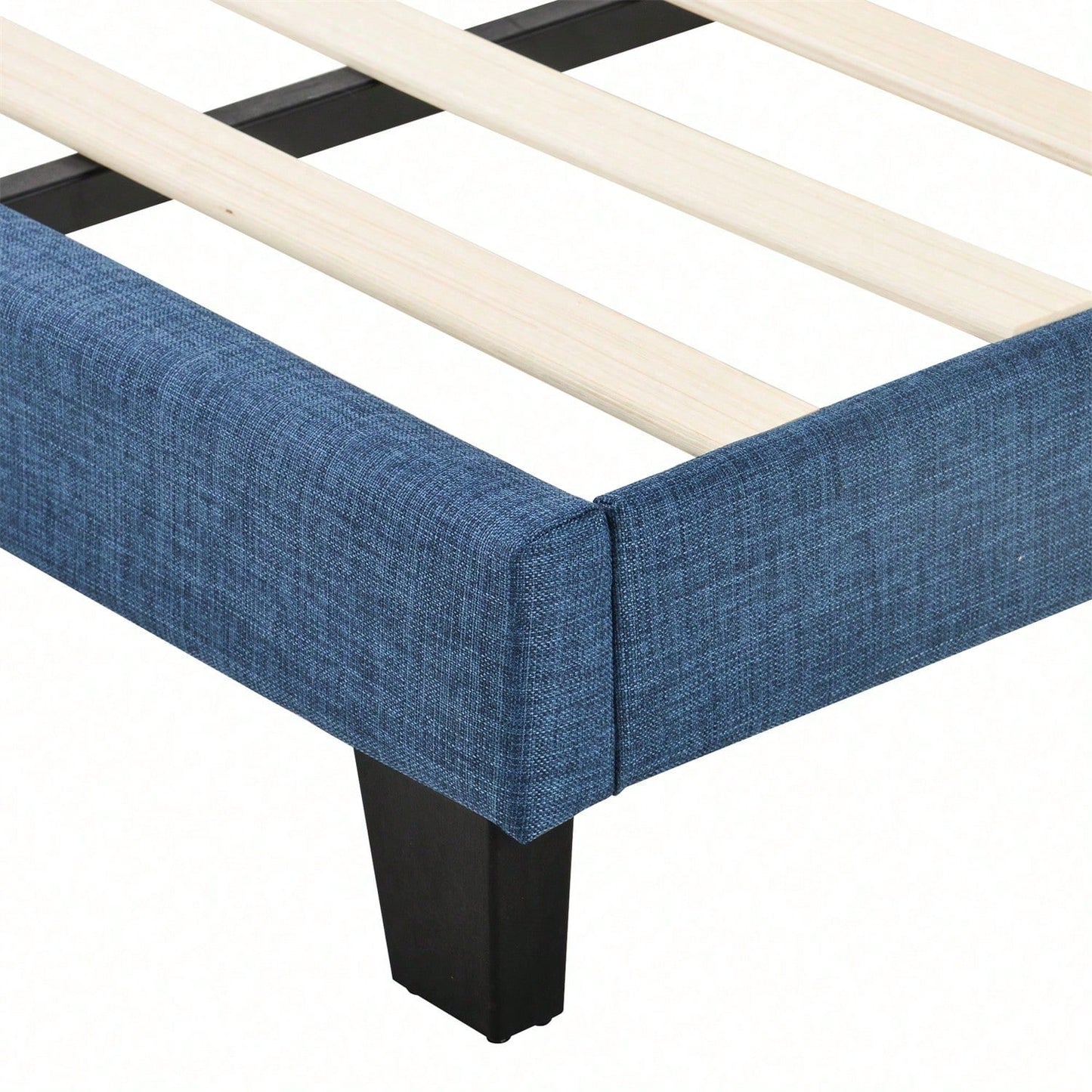Modernes Design Polsterbett Mit seinem gepolstertes Kopfteil Einzelbett mit Lattenrost, 90x200cm ,in Blau Leinen, mittelfest