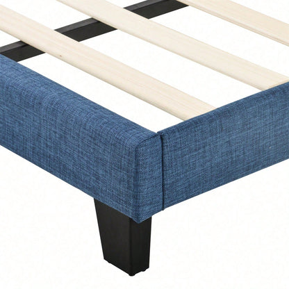 Modernes Design Polsterbett Mit seinem gepolstertes Kopfteil Einzelbett mit Lattenrost, 90x200cm ,in Blau Leinen, mittelfest