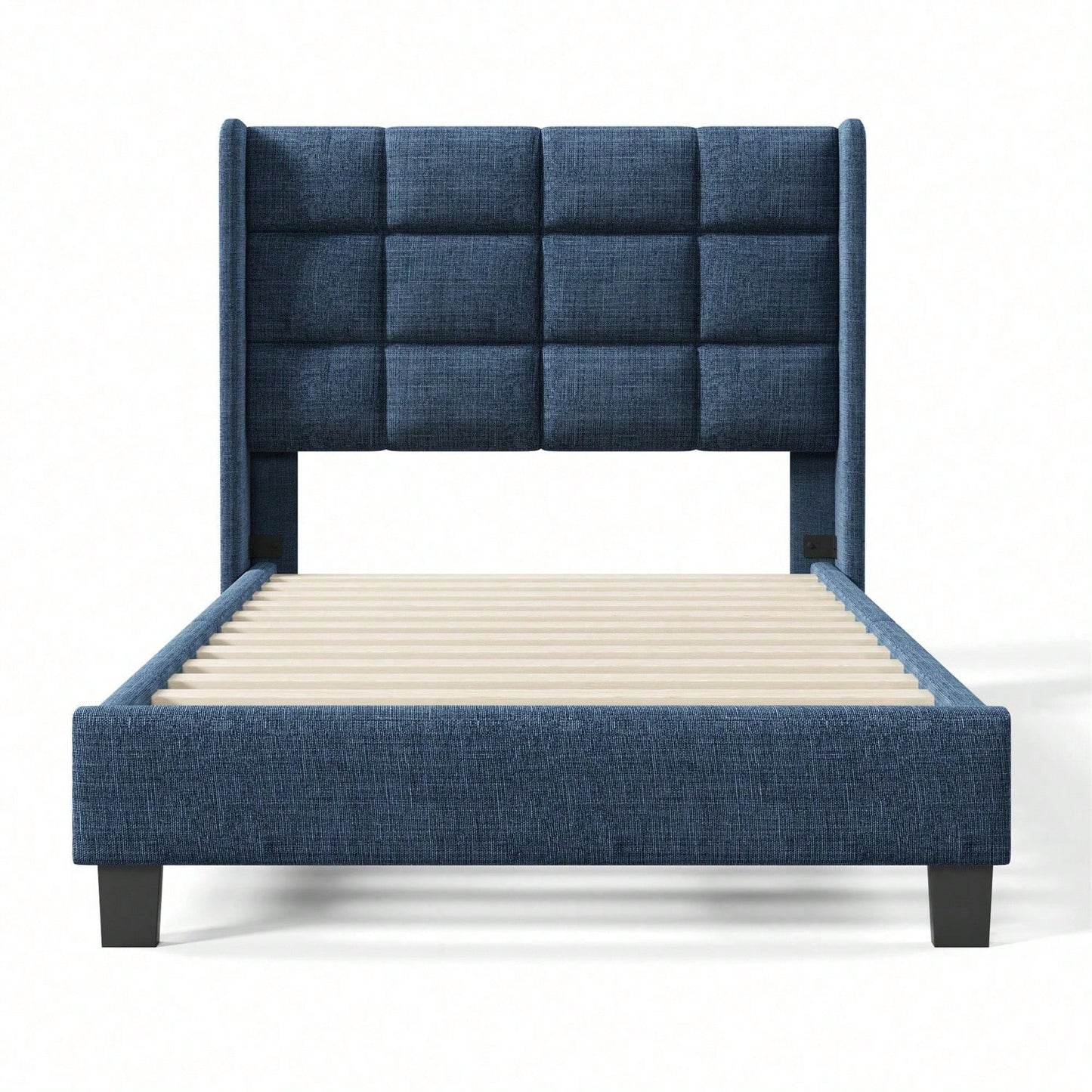 Modernes Design Polsterbett Mit seinem gepolstertes Kopfteil Einzelbett mit Lattenrost, 90x200cm ,in Blau Leinen, mittelfest