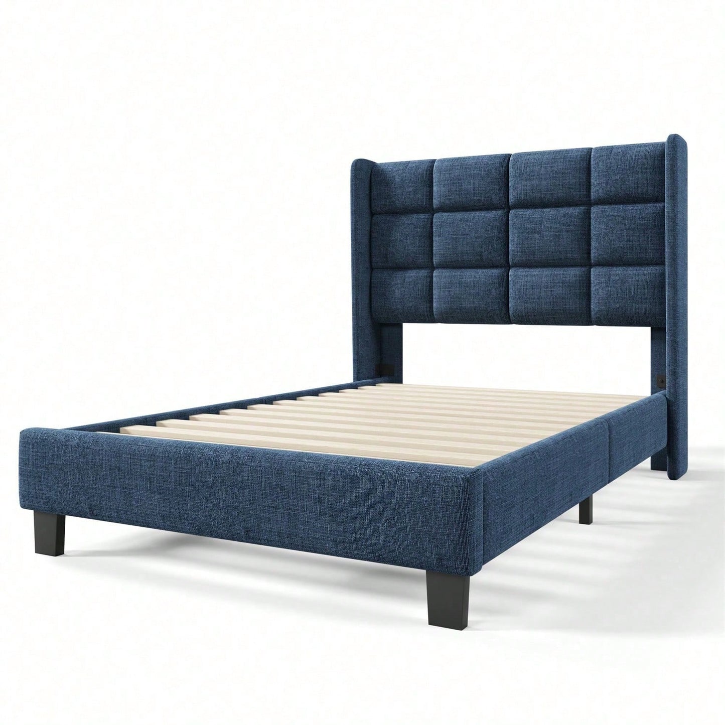 Modernes Design Polsterbett Mit seinem gepolstertes Kopfteil Einzelbett mit Lattenrost, 90x200cm ,in Blau Leinen, mittelfest