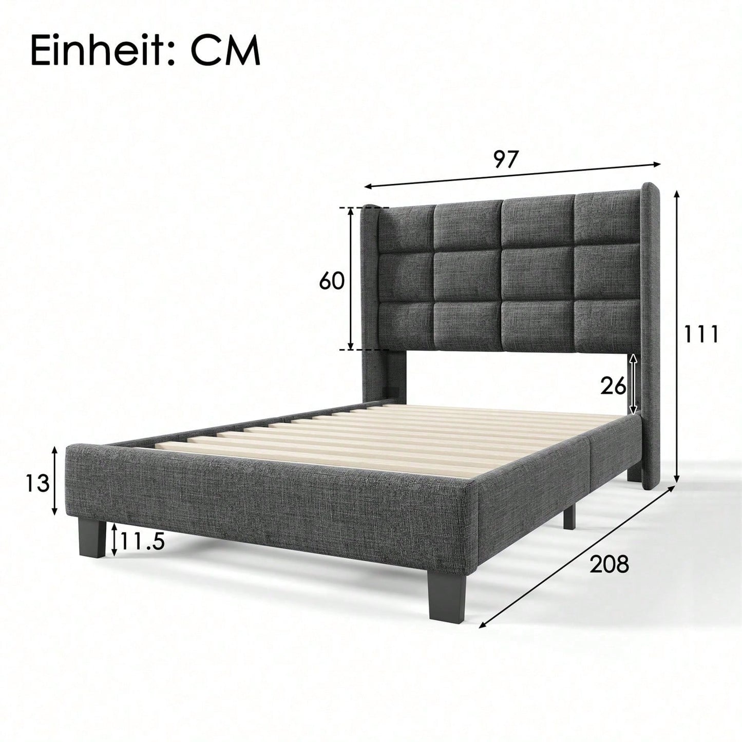 Modernes Design Polsterbett Mit seinem gepolstertes Kopfteil Einzelbett mit Lattenrost, 90x200cm ,in Blau Leinen, mittelfest