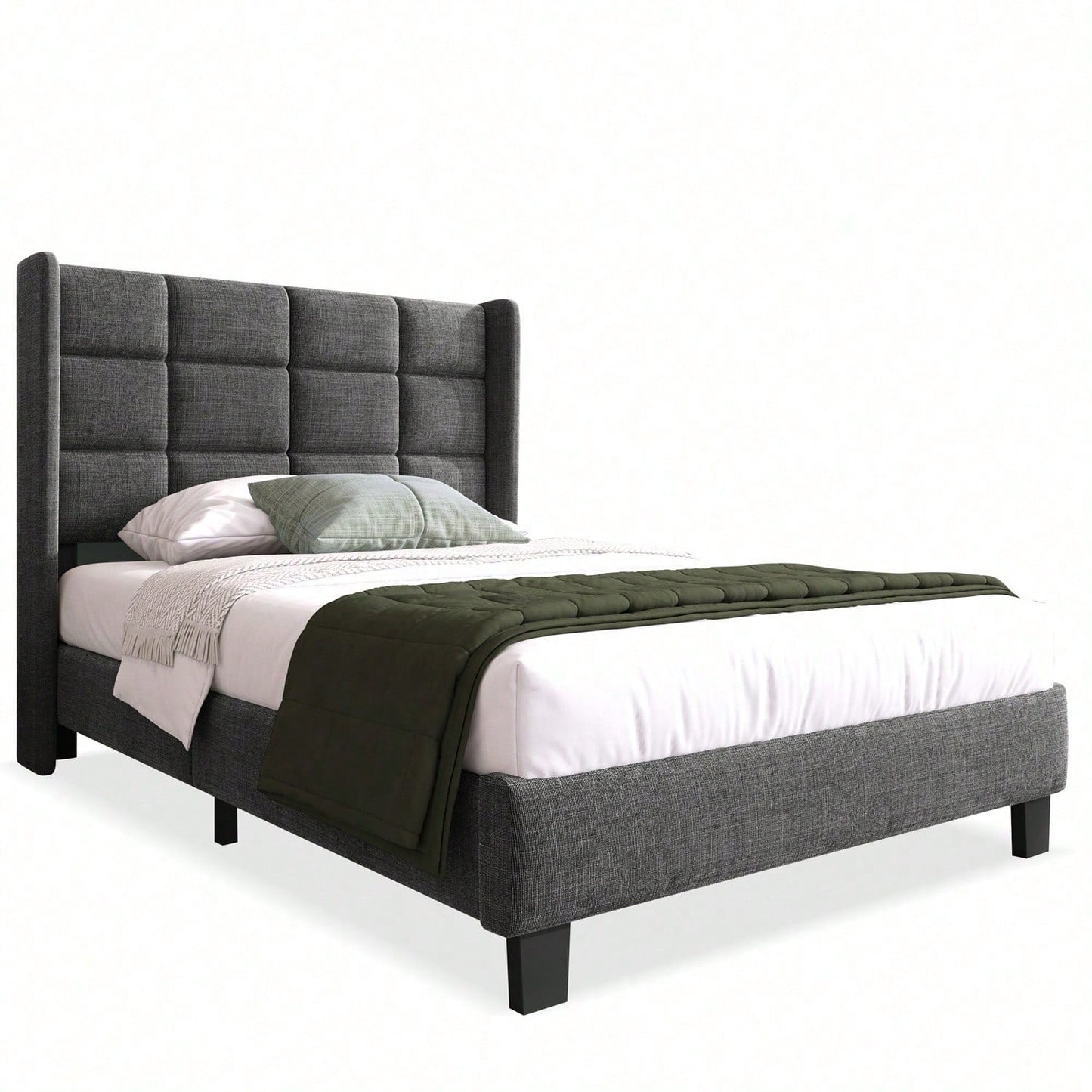 Modernes Design Polsterbett Mit seinem gepolstertes Kopfteil Einzelbett mit Lattenrost, 90x200cm ,in Blau Leinen, mittelfest
