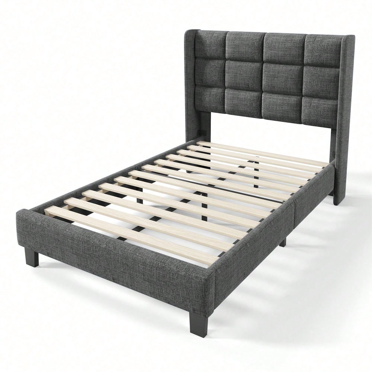 Modernes Design Polsterbett Mit seinem gepolstertes Kopfteil Einzelbett mit Lattenrost, 90x200cm ,in Blau Leinen, mittelfest