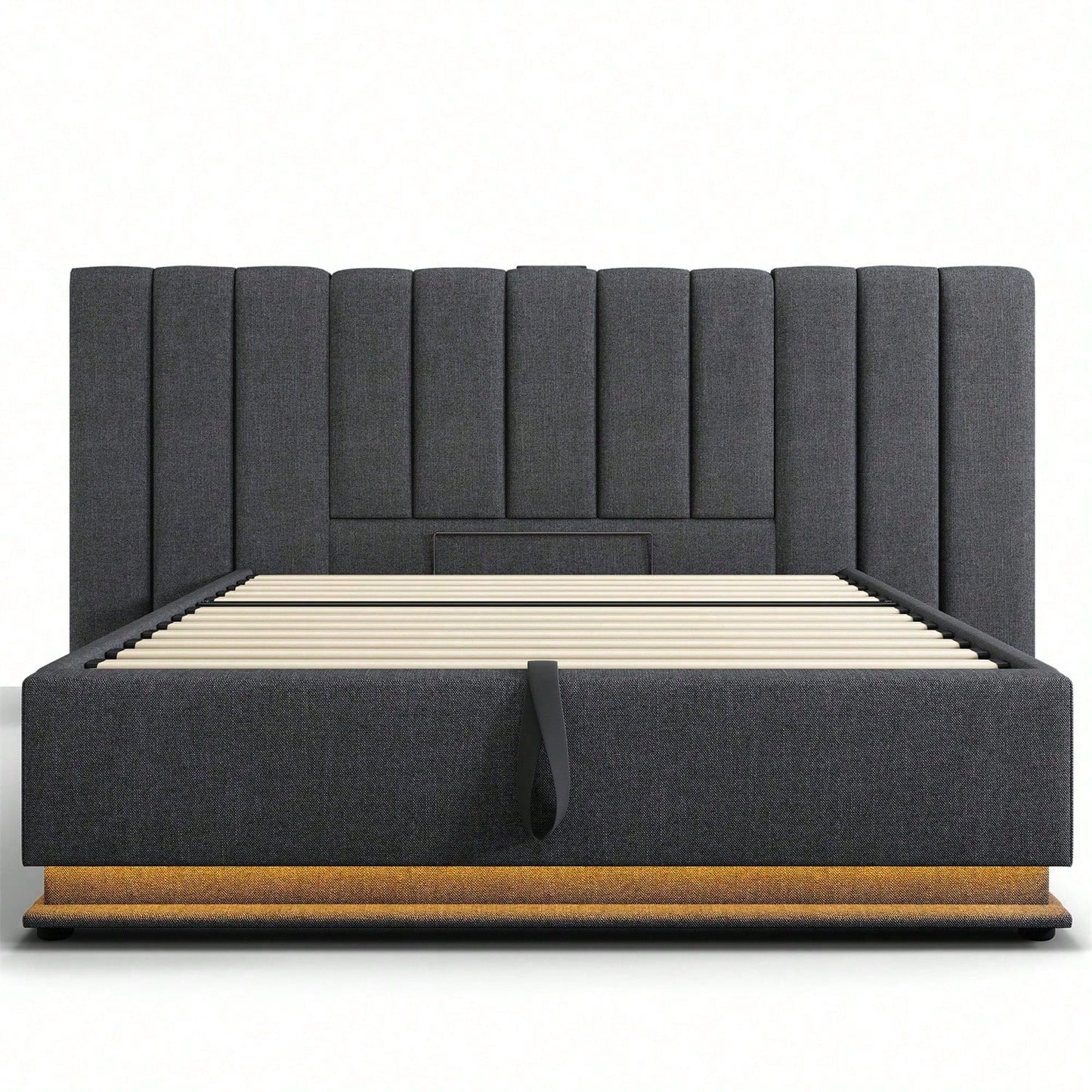 Polsterbett 180*200, Doppelbett Stauraumbett mit LED und USB-C Ladefunktion, Bettgestell mit Lattenrost, Leinen, Beige, Ohne Matratze und Nachttisch