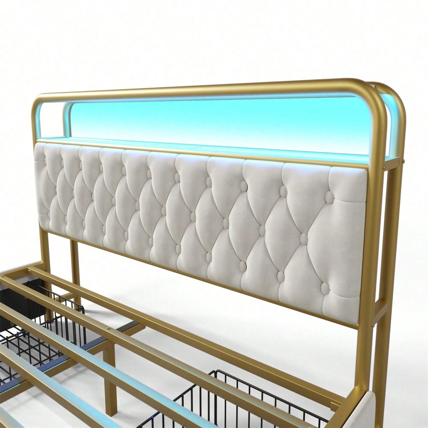 Polsterbett Doppelbett mit aufladen USB Type C Ladefunktion APP-Control LED Bettgestell Metallbett 140*200 Bettrahmen und 4 Schubladen, Samt