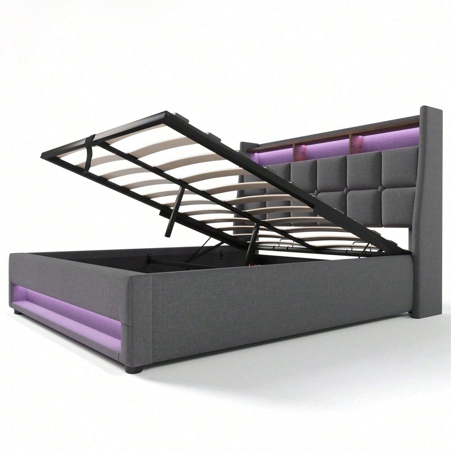 Polsterbett mit USB 160x200cm,LED Doppelbett mit Lattenrost aus Metallrahmen,Bettgestell aus Leinenmaterial Jugendbett