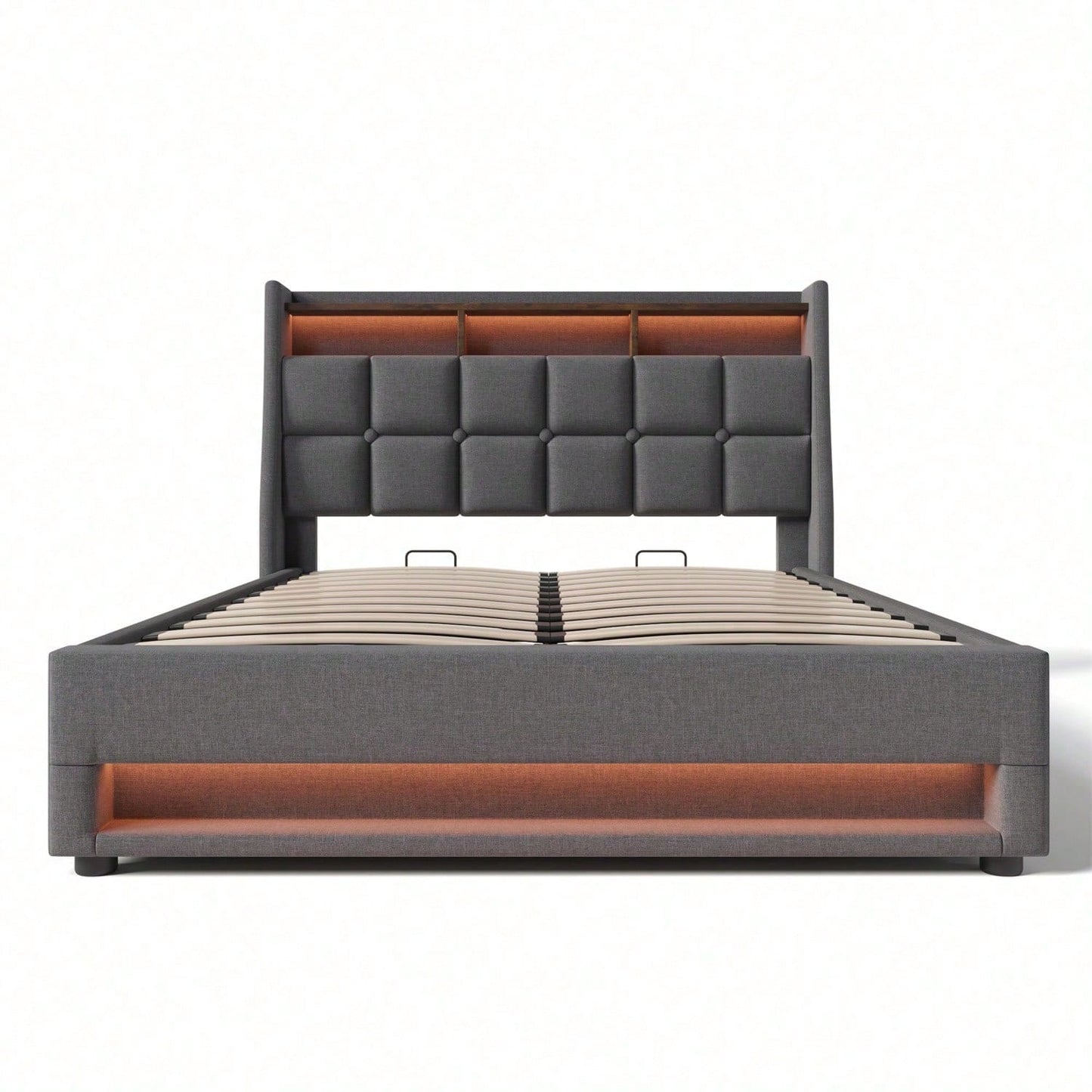 Polsterbett mit USB 160x200cm,LED Doppelbett mit Lattenrost aus Metallrahmen,Bettgestell aus Leinenmaterial Jugendbett