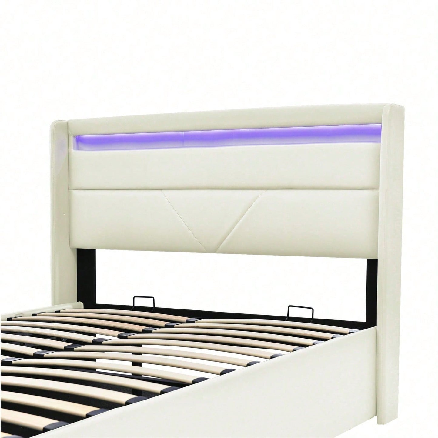 Hydraulisch Stauraumbett mit LED-Beleuchtungsleiste, Doppelbett Bettgestell Polsterbett 140x200cm, Funktionsbett, Weiß