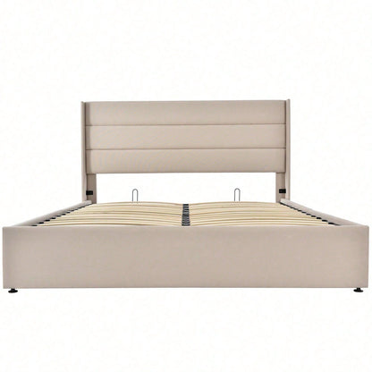 Stauraumbett Polsterbett Hydraulisch Doppelbett 140x200cm, Inklusive Matratze, Lattenrost aus Holz, Bett mit Lattenrost aus Metallrahmen, Leinen, Grau