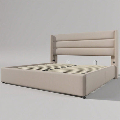 Stauraumbett Polsterbett Hydraulisch Doppelbett 140x200cm, Inklusive Matratze, Lattenrost aus Holz, Bett mit Lattenrost aus Metallrahmen, Leinen, Grau