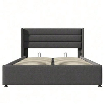 Stauraumbett Polsterbett Hydraulisch Doppelbett 140x200cm, Inklusive Matratze, Lattenrost aus Holz, Bett mit Lattenrost aus Metallrahmen, Leinen, Grau