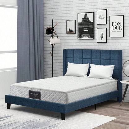 Polsterbett Mit seinem gepolstertes Kopfteil Doppelbett mit Lattenrost, 140x200cm ,in Blau Leinen, mittelfest