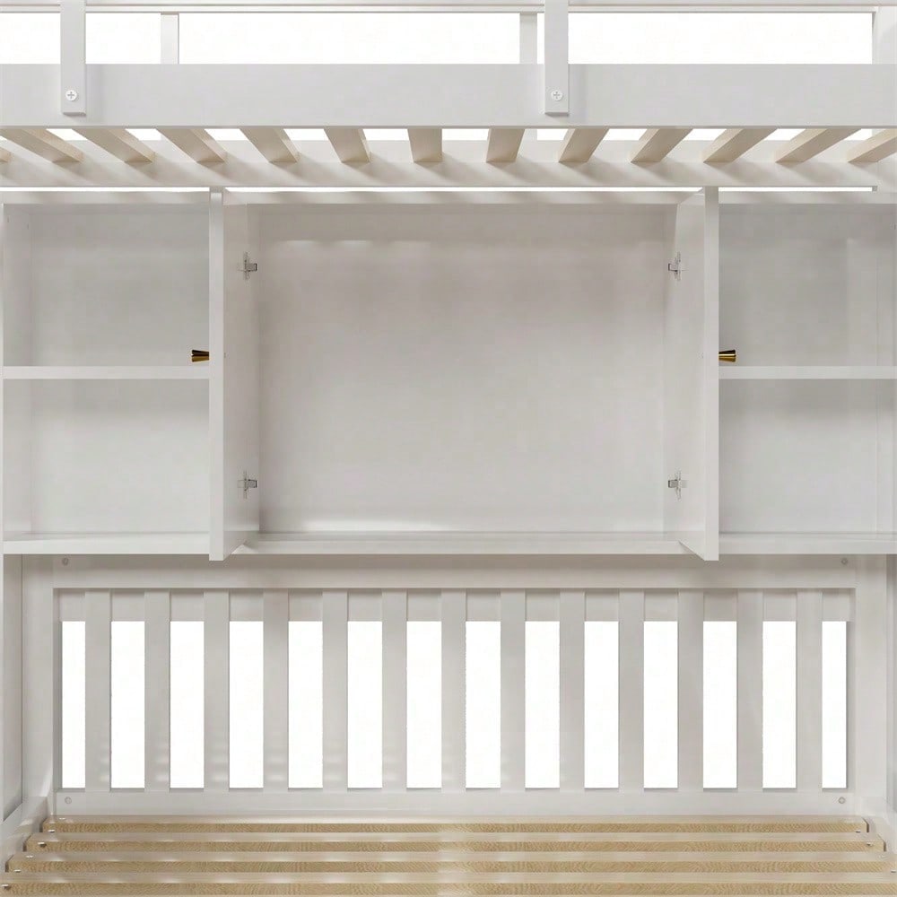 Etagenbett mit Lagerregal, 90*200cm+140*200cm,Multifunktionales Kinderbett, Kinderetagenbett, Mit Aufbewahrungstreppe und Beweglicher Beistelltisch, Großer Stauraum,Weiß