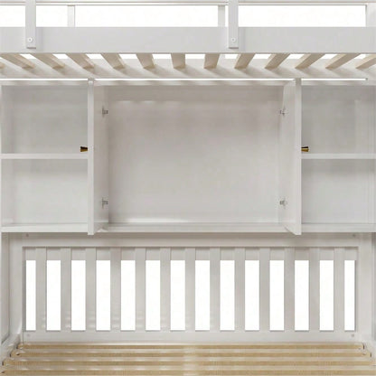 Etagenbett mit Lagerregal, 90*200cm+140*200cm,Multifunktionales Kinderbett, Kinderetagenbett, Mit Aufbewahrungstreppe und Beweglicher Beistelltisch, Großer Stauraum,Weiß