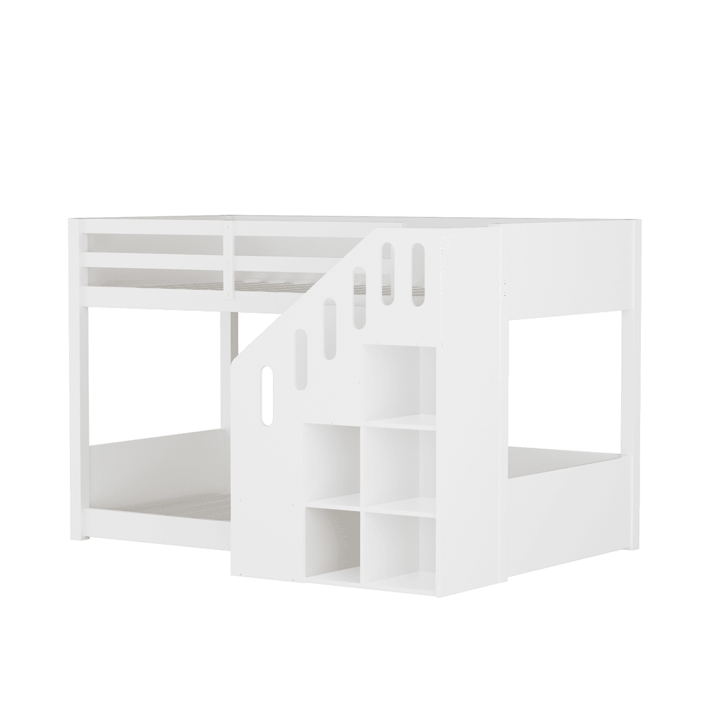 Kinder-Etagenbett,Doppelbett, multifunktionales Kinderbett, Mit Treppen und Schließfächern,stabiles Geländer, ohne Matratze, 90*200cm, Weiß
