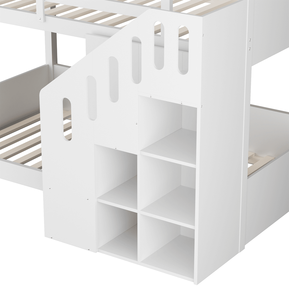 Kinder-Etagenbett,Doppelbett, multifunktionales Kinderbett, Mit Treppen und Schließfächern,stabiles Geländer, ohne Matratze, 90*200cm, Weiß