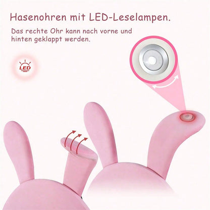 Polsterbett 140x200, mit zwei Aufbewahrungshockern, LED-Nachttischbeleuchtung, ausklappbare Hasenohren, ohne Matratze, Jugendbett, Lattenrost, höhenverstellbares Kopfteil, französischer Samt, rosa