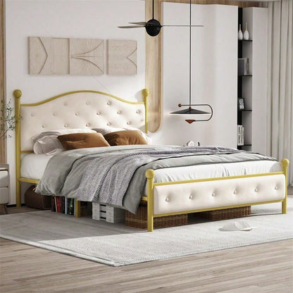 Modern Metallbett, Bettgestelle mit Lattenrost, Doppelbett, Bettrahmen mit Kopfteil, Gästebett, Jugendbett für Schlafzimmer, Gästezimmer, 140x200 cm, golden
