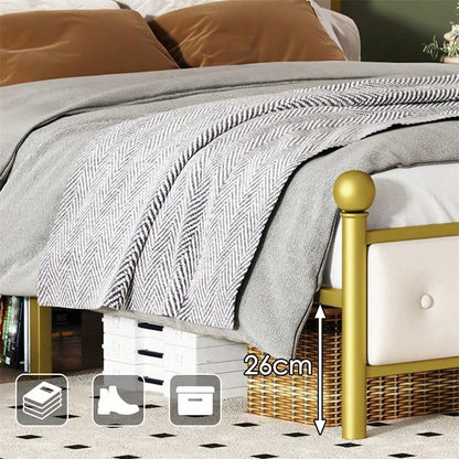 Modern Metallbett, Bettgestelle mit Lattenrost, Doppelbett, Bettrahmen mit Kopfteil, Gästebett, Jugendbett für Schlafzimmer, Gästezimmer, 140x200 cm, golden