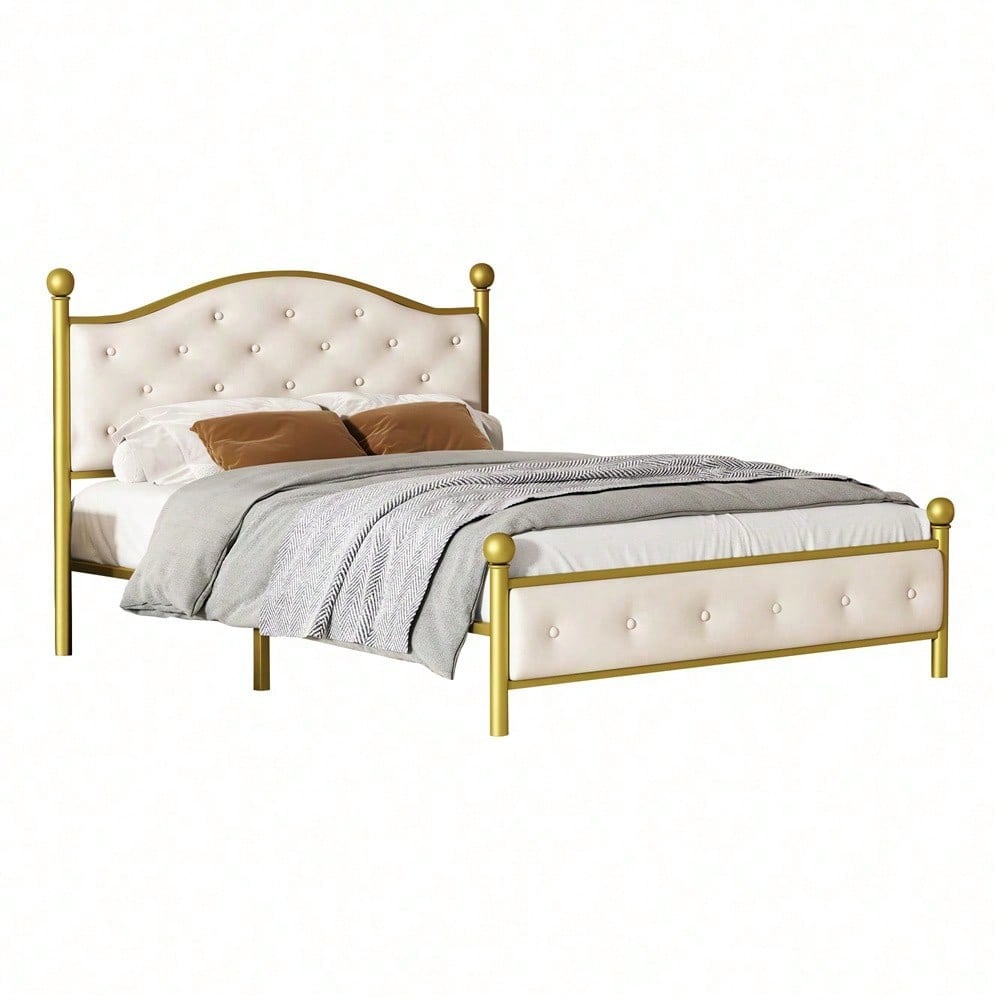 Modern Metallbett, Bettgestelle mit Lattenrost, Doppelbett, Bettrahmen mit Kopfteil, Gästebett, Jugendbett für Schlafzimmer, Gästezimmer, 140x200 cm, golden