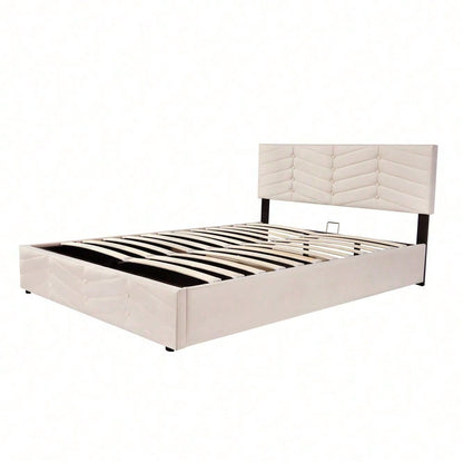 Polsterbett 140*200 mit Lattenrost und Kopfteil, Polsterbett mit höhenverstellbares Kopfteil, für Erwachsene & Jugendliche, Holzlattenunterstützung, Einfache Montage, Holländischer Samt, beige