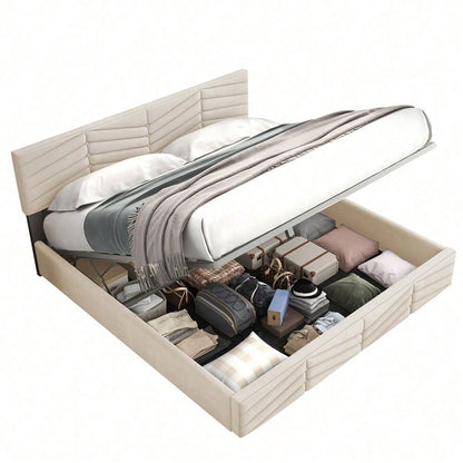 Polsterbett 140*200 mit Lattenrost und Kopfteil, Polsterbett mit höhenverstellbares Kopfteil, für Erwachsene & Jugendliche, Holzlattenunterstützung, Einfache Montage, Holländischer Samt, beige