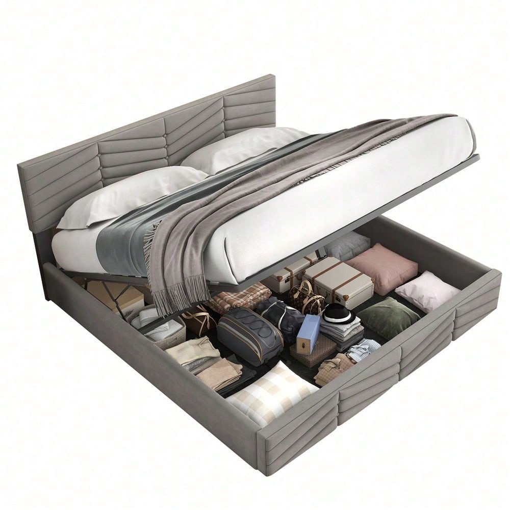 Polsterbett 140*200 mit Lattenrost und Kopfteil, Polsterbett mit höhenverstellbares Kopfteil, für Erwachsene & Jugendliche, Holzlattenunterstützung, Einfache Montage, Holländischer Samt, beige