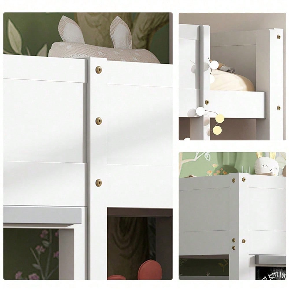 ausbett Kinderbett Spielbett Etagenbett mit zwei Brettern graffitifähig mit kleiner Ablage 90x200 weiß