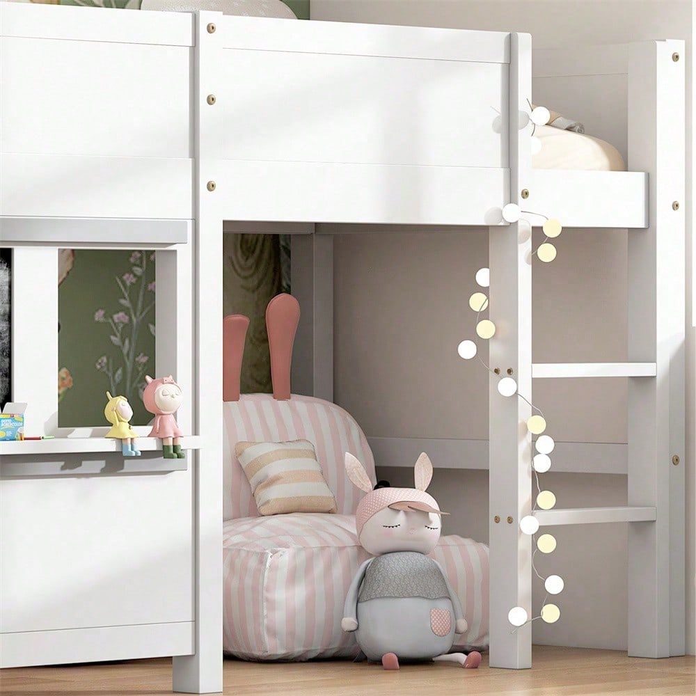 ausbett Kinderbett Spielbett Etagenbett mit zwei Brettern graffitifähig mit kleiner Ablage 90x200 weiß