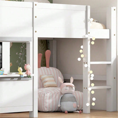 ausbett Kinderbett Spielbett Etagenbett mit zwei Brettern graffitifähig mit kleiner Ablage 90x200 weiß