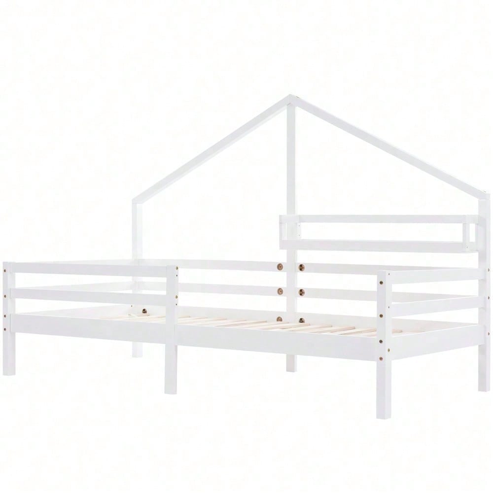 Hausbett Kinderbett mit Ablageregal Kaminform 90x200 Weiß