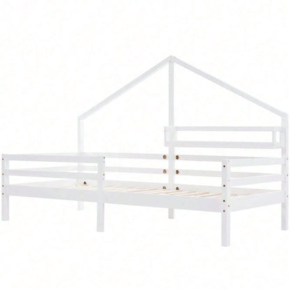 Hausbett Kinderbett mit Ablageregal Kaminform 90x200 Weiß
