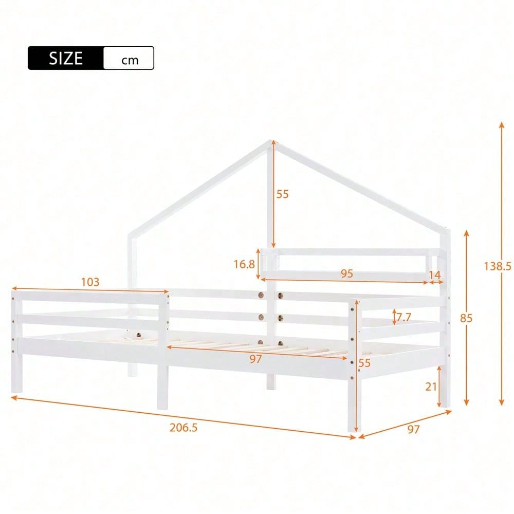 Hausbett Kinderbett mit Ablageregal Kaminform 90x200 Weiß