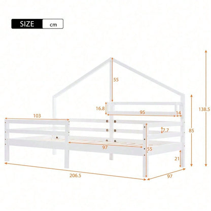 Hausbett Kinderbett mit Ablageregal Kaminform 90x200 Weiß
