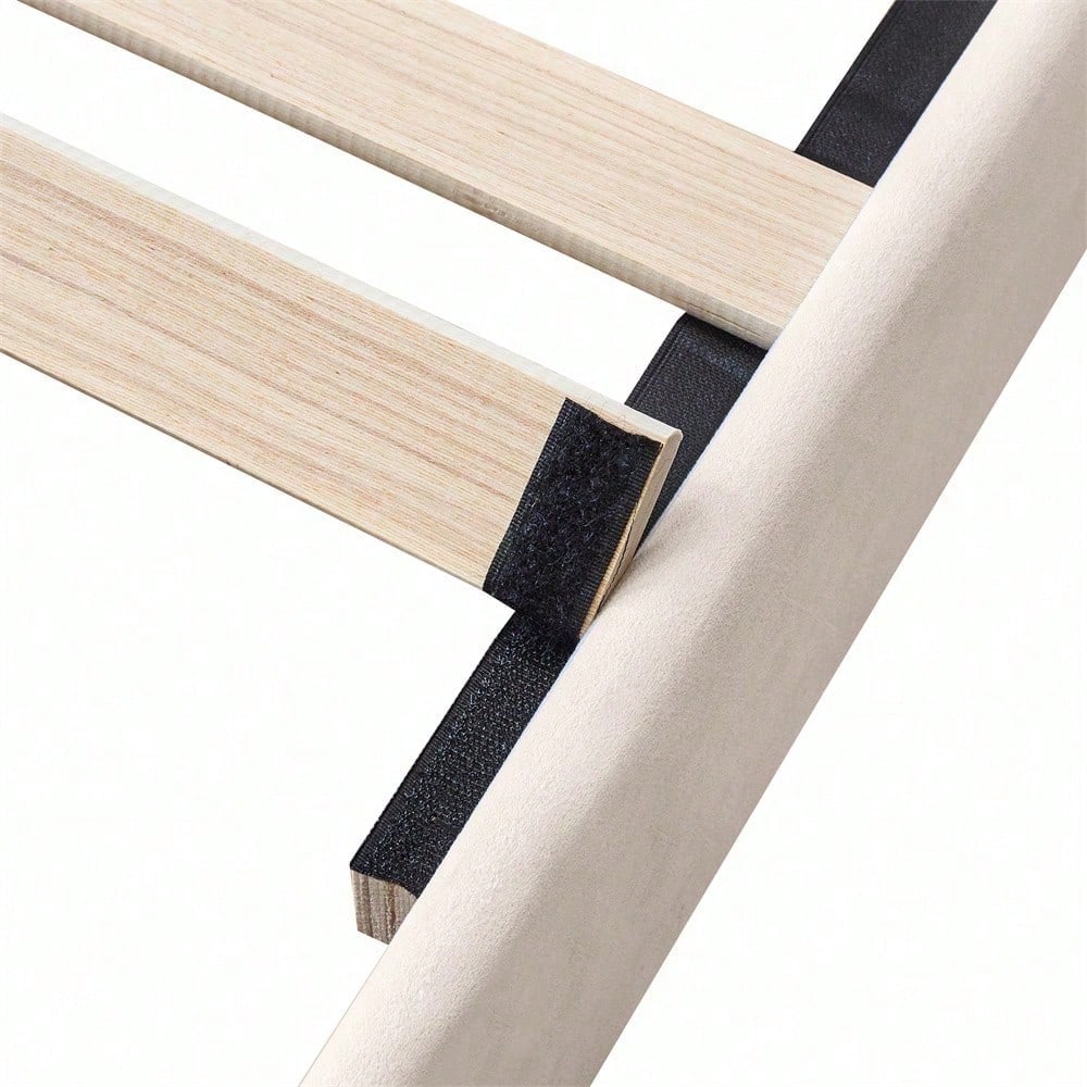Polsterbett 140*200 mit Lattenrost und Kopfteil, Jugendbett, für Erwachsene & Jugendliche, ohne Matratze, Holzlattenunterstützung, Einfache Montage, Samt, Beige