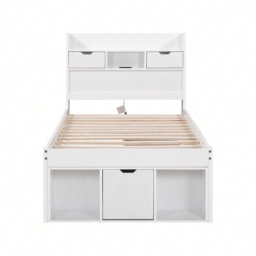 Einzelbett, 90*200cm, Mit USB-port & Schubladen & Stauschrank, Kinderbett, Jugendbett, Multifunktionales Bett, Großer Stauraum, ohne Matratze, weiß