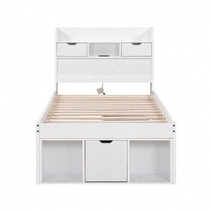 Einzelbett, 90*200cm, Mit USB-port & Schubladen & Stauschrank, Kinderbett, Jugendbett, Multifunktionales Bett, Großer Stauraum, ohne Matratze, weiß
