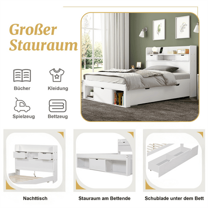 Einzelbett, 90*200cm, Mit USB-port & Schubladen & Stauschrank, Kinderbett, Jugendbett, Multifunktionales Bett, Großer Stauraum, ohne Matratze, weiß