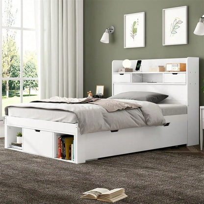 Einzelbett, 90*200cm, Mit USB-port & Schubladen & Stauschrank, Kinderbett, Jugendbett, Multifunktionales Bett, Großer Stauraum, ohne Matratze, weiß