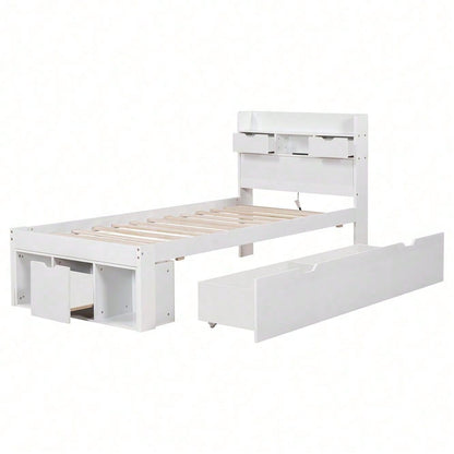 Einzelbett, 90*200cm, Mit USB-port & Schubladen & Stauschrank, Kinderbett, Jugendbett, Multifunktionales Bett, Großer Stauraum, ohne Matratze, weiß