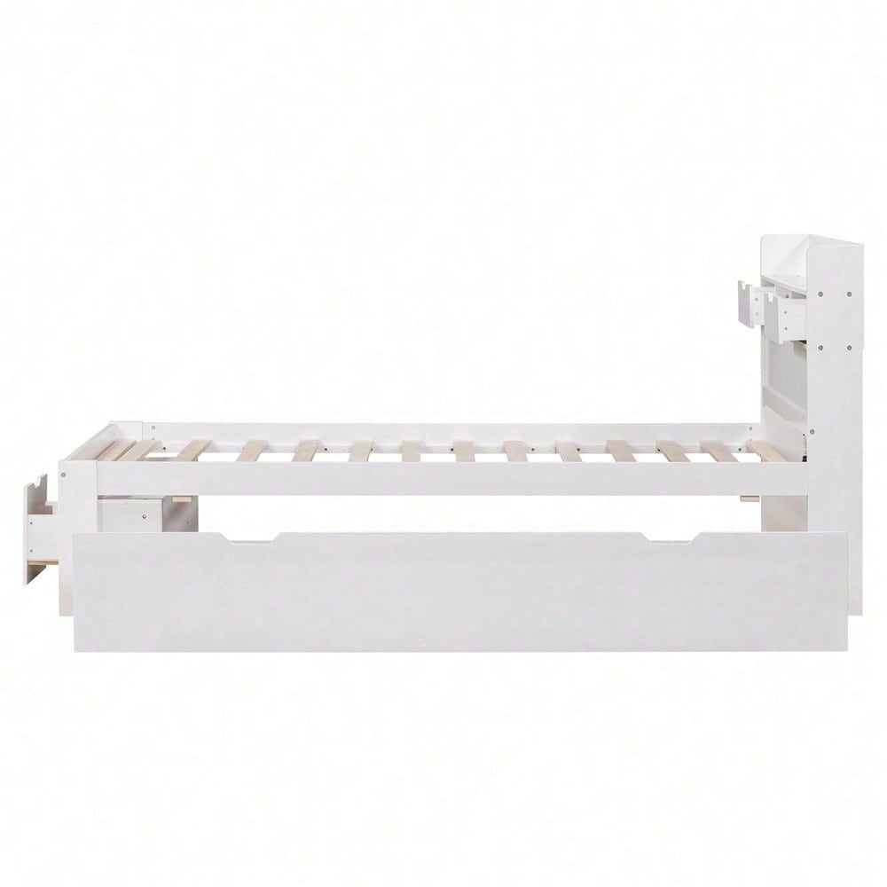 Einzelbett, 90*200cm, Mit USB-port & Schubladen & Stauschrank, Kinderbett, Jugendbett, Multifunktionales Bett, Großer Stauraum, ohne Matratze, weiß