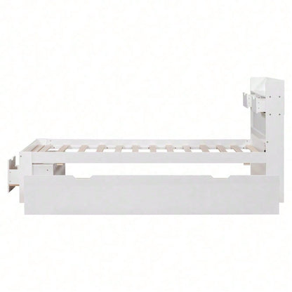 Einzelbett, 90*200cm, Mit USB-port & Schubladen & Stauschrank, Kinderbett, Jugendbett, Multifunktionales Bett, Großer Stauraum, ohne Matratze, weiß