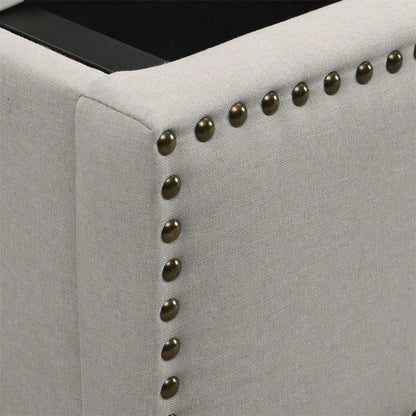 Baumwolle-Leinen Polsterbett, mit Hydraulikhebel, Aufbewahrung von Bettkästen, Nietenverzierung, 140 x 190 cm, ohne Matratze