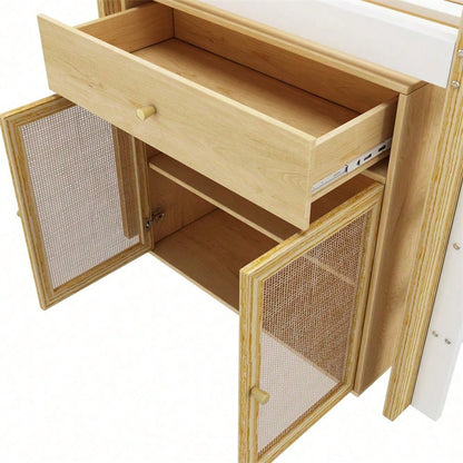 Kinderhochbett, multifunktionales Kinderbett, einzelnes Kinderbett, mit 2 Aufbewahrungsschrank und Leiter, ohne Matratze, 90 x 200 cm, Natur + Weiß